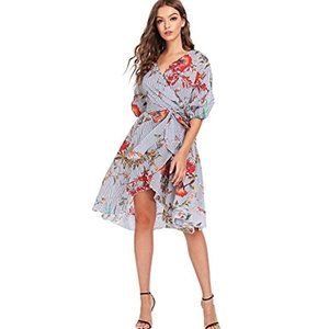 Women's V-Neck High Low Hem Wrap Dress